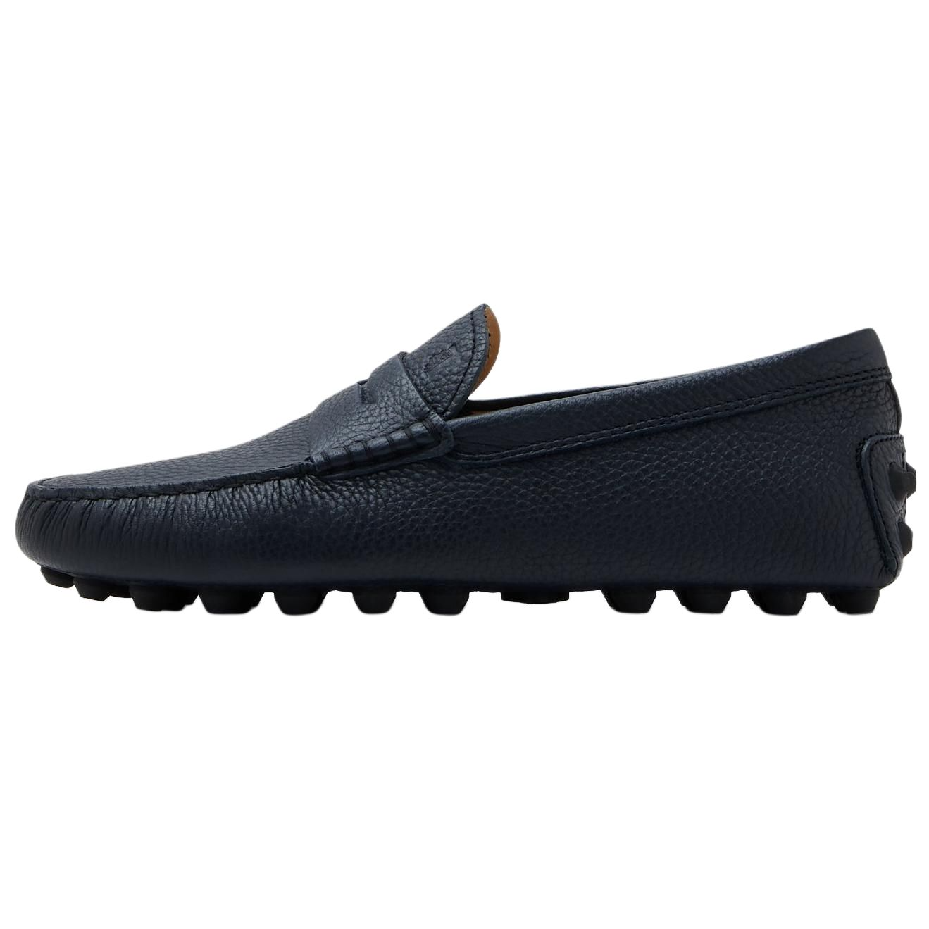 TOD'S Tods Gommino Leather Round Toe Flat Shoes Men's Dark Blue