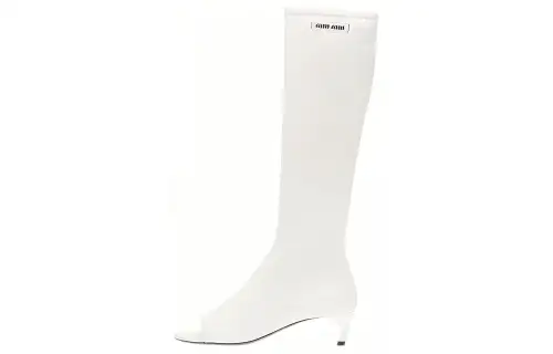 MIU MIU Leather Knee High Boots 4.5cm Women's White