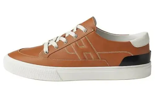 HERMES Deep Leather Low top Skateboard Shoes Men's Brown