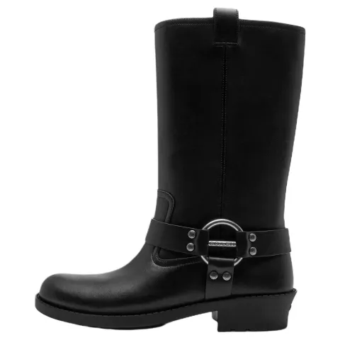 COACH Harness Cow Split Leather Knee high Boots 3cm Women's Black
