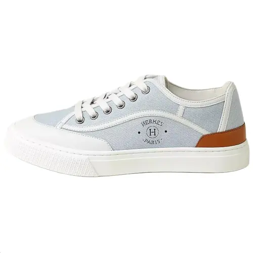 HERMES Get Low top Canvas Shoes Women's Light Blue & White