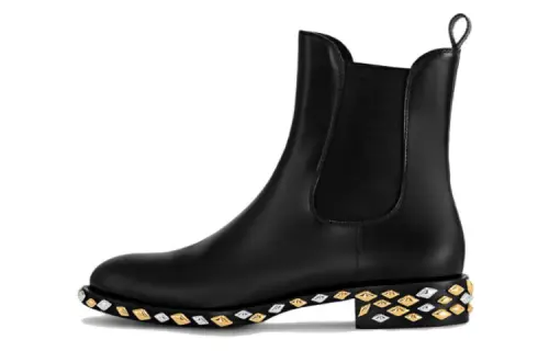 LOUIS VUITTON BROADWAY Leather Short Chelsea Boots 2cm Women's Black