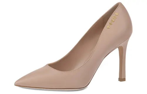 LOUIS VUITTON Signature Cow Leather Pointed Toe Slim Heel High Heels Women's Nude Pink