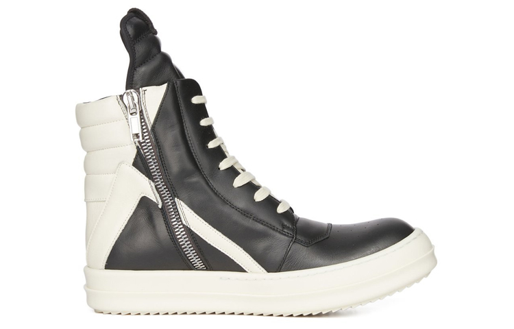 RICK OWENS/RO Geobasket Cow Leather High top Stylish Skateboarding Shoes Women's White Black