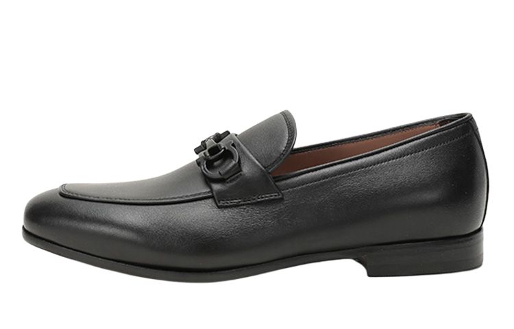 FERRAGAMO GANCINI Ornament simple and versatile formal leather shoes men's black