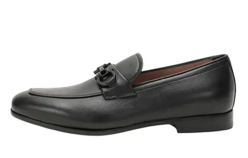 FERRAGAMO GANCINI Ornament simple and versatile formal leather shoes men's black