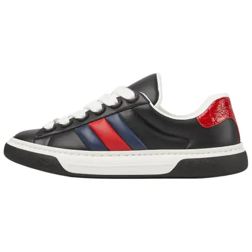GUCCI ACE Leather Low top Skateboard Shoes Men's Black