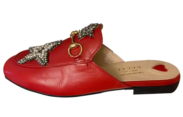 Женские сабо Gucci с жемчугом (красные)