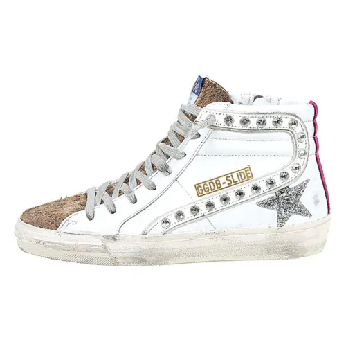 Golden Goose Slide High top Skateboard Shoes Women's White Distressed