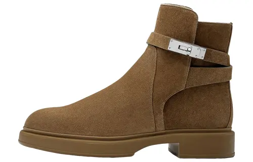HERMES Veo Suede Ankle Boots Men's Brown