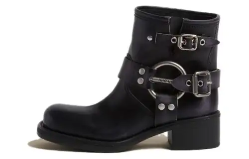 MIU MIU Vintage-Look Leather Ankle Boots