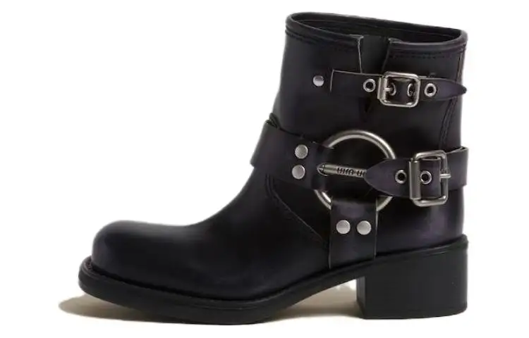 MIU MIU Vintage-Look Leather Ankle Boots