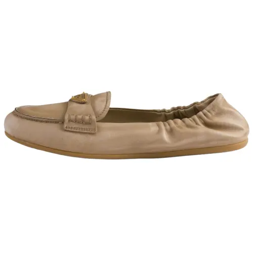 PRADA Triangle Leather Loafers Women's Brown