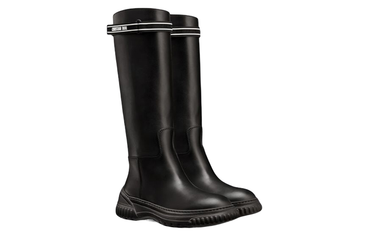 DIOR D Racer Leather Knee high Boots Women's Black