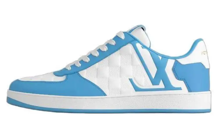 LOUIS VUITTON Rivoli Sneaker PU Leather Low top Skateboard Shoes Men's White Blue