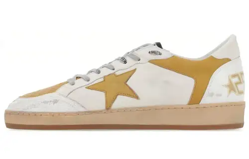 Golden Goose Ball Star Leather Stylish Skateboarding Shoes Men's White Yellow Distressed