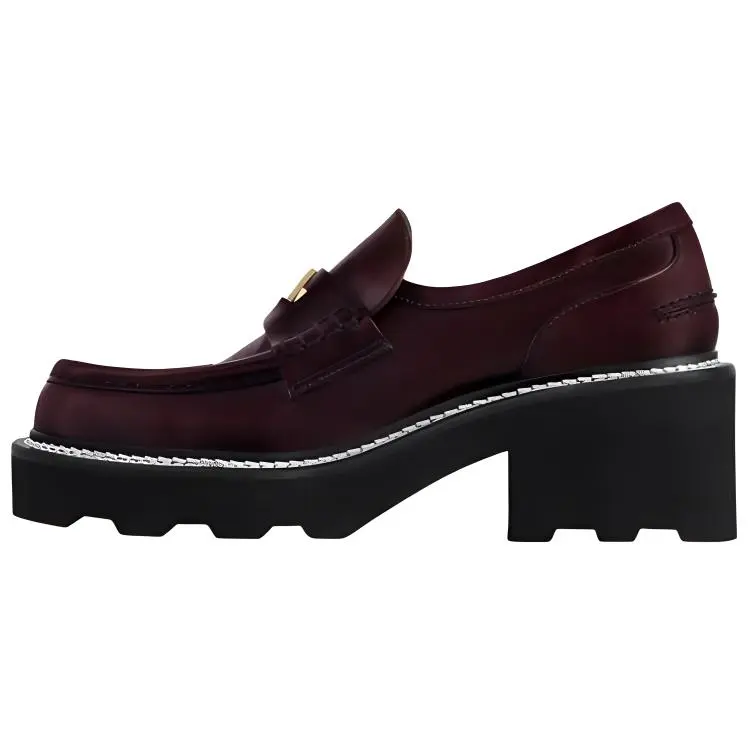 LOUIS VUITTON Beaubourg Cow Leather Loafers 4cm Women's Red