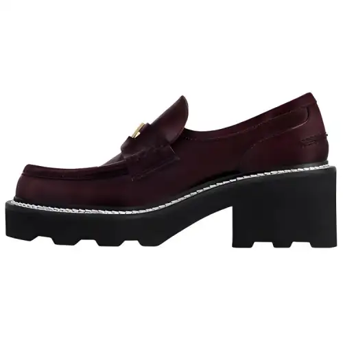 LOUIS VUITTON Beaubourg Cow Leather Loafers 4cm Women's Red