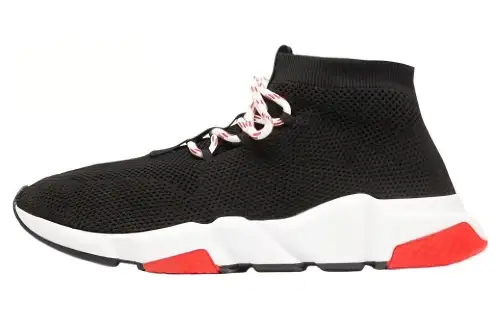 Balenciaga Speed Trainer Lace Up Black Black White Red