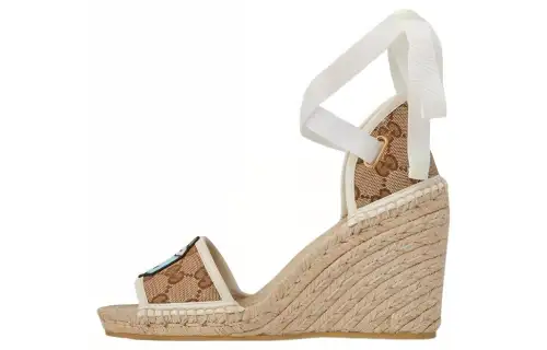 GUCCI Gg Espadrille With Patch Beige White Women's