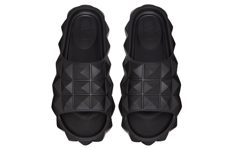Valentino Roman Stud Turtle Slide Sandal Black Women's
