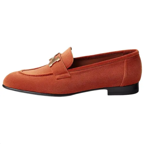 HERMES PARIS Leather Loafers Women's Orange