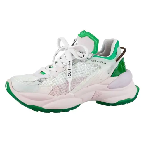 LOUIS VUITTON Run 55 Fabric Lace Up Low top Sports Casual Shoes Women's Green Pink