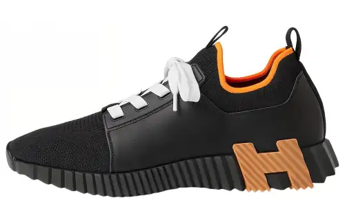 HERMES Depart Textile, Leather Cushioning Low top Casual Shoes Men's Black