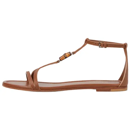 GUCCI Leather One Strap Sandals Women's Light Brown