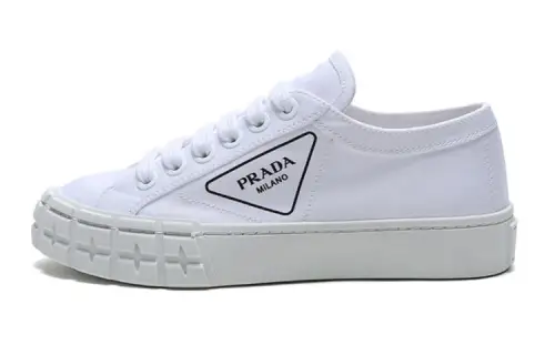 PRADA Gabardine Wear resistant And Lightweight Low top Canvas Shoes Women's White