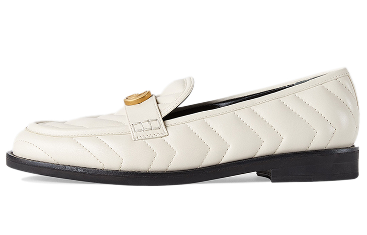 Женские лоферы Gucci Double G Embossed (бежевые)