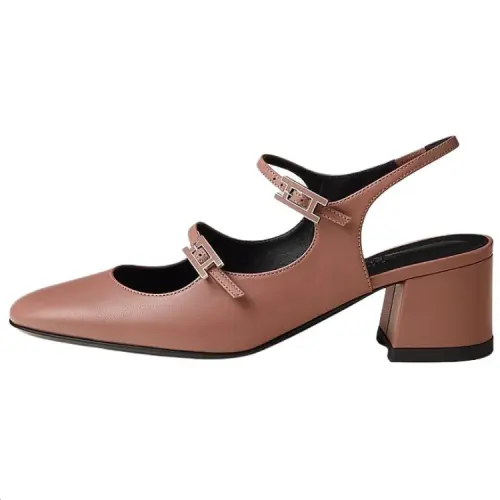 HERMES Jackie Chunky Heel High Heels 5CM Women's Light Pink