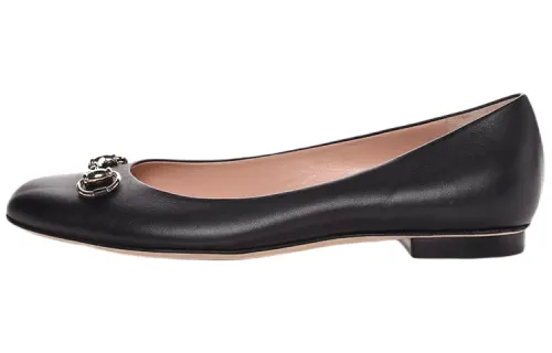 GUCCI Cow Leather Flat Casual Shoes Women's Black