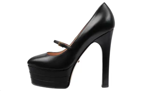 GUCCI Leather Fashion Slim Heel High Heels 13.5cm Women's Black
