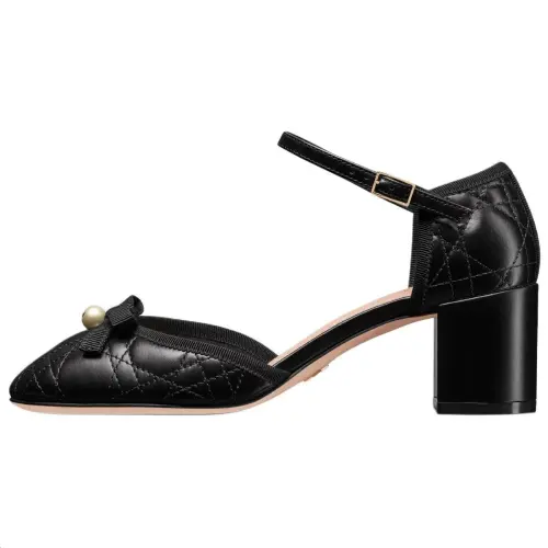 DIOR Cow Leather Chunky Heel High Heels 5.5cm Women's Black