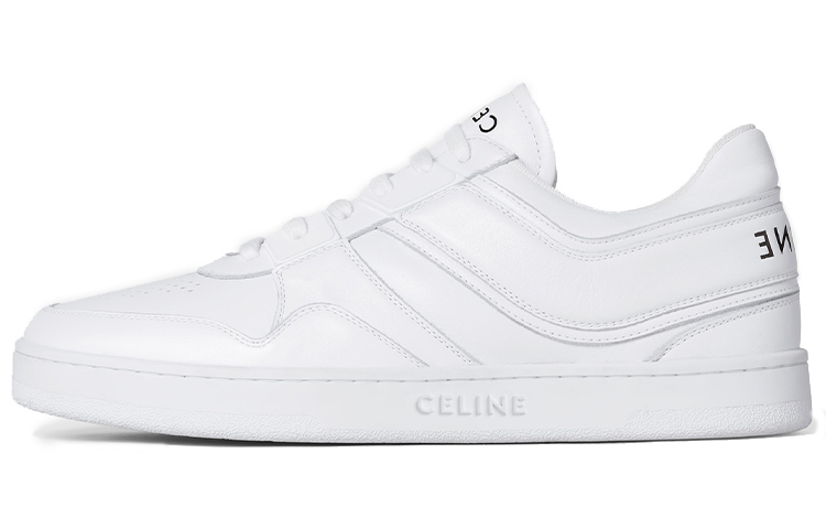 CELINE Trainer Leather Stylish Skateboarding Shoes Women's White