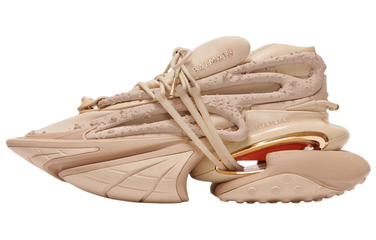 BALMAIN Balmain Unicorn leather lace-up shock-absorbing low-cut lifestyle shoes for men beige