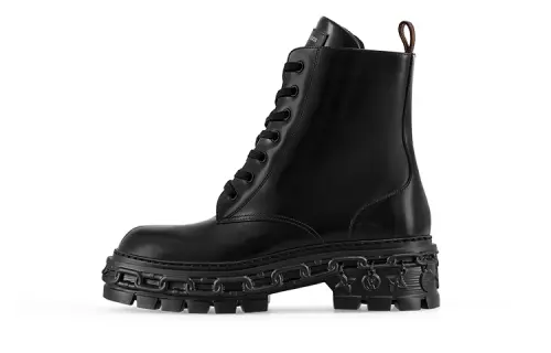 LOUIS VUITTON Record Leather Short Combat Boots Women's Black