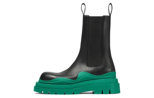 Bottega Veneta Leather Tire Chunky Sole Chelsea Boot Black Acid Turquoise