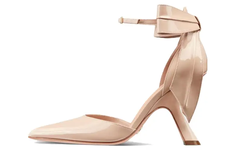 DIOR Patent Leather Slim Heel High Heels 10cm Women's Nude