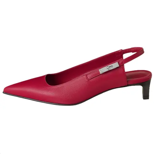 HERMES Lover Leather Slim Heel High Heels 4cm Women's Red