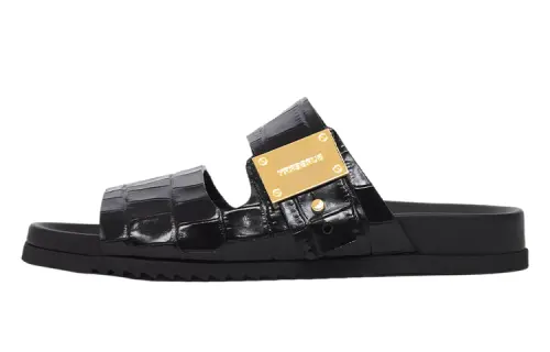 Burberry Logo-plaque Crocodile-embossed Leather Sandals