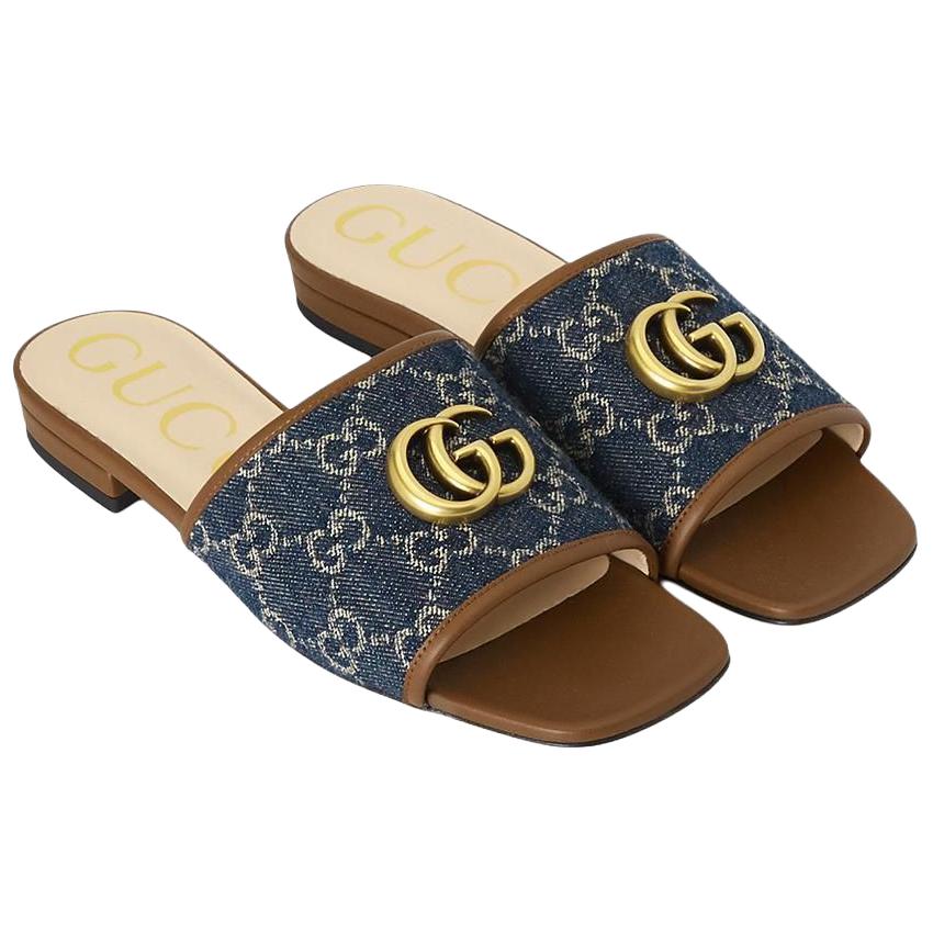 Женские сабо Gucci Denim (бело-синие) — фото 3