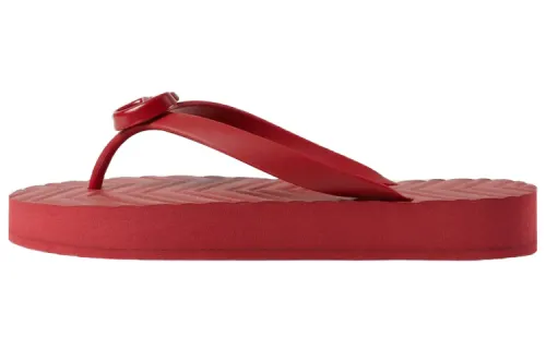 GUCCI Chevron Thong Sandal Hibiscus Red Rubber