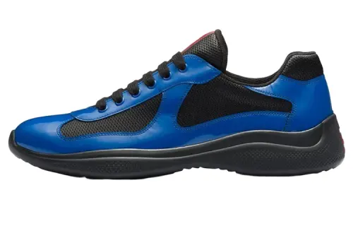 PRADA America's Cup Leather Lace Up Low top Sports Casual Shoes Men's Blue Black