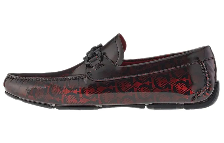 FERRAGAMO Top Grain Cow Leather Casual Shoes Men's Red Black