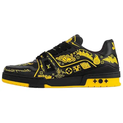 LOUIS VUITTON Trainer Low top Skateboard Shoes Men's Black Yellow