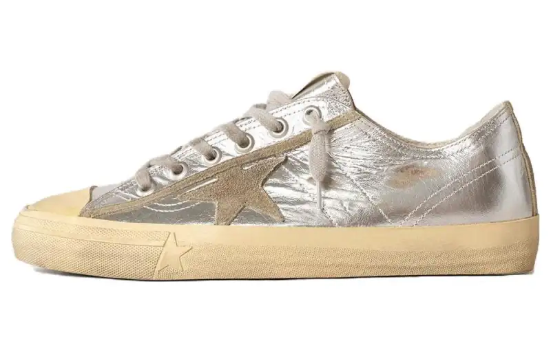 Golden Goose V Star Cow Leather Low top Skateboard Shoes Men's Silver