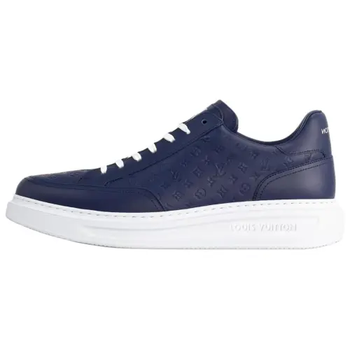 LOUIS VUITTON Beverly Hills Leather Low top Casual Shoes Men's Dark Blue