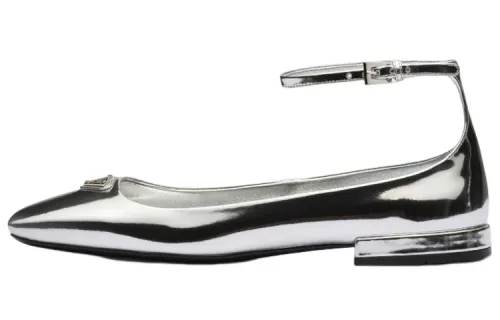 PRADA Leather Flat Shoes Women's Silver